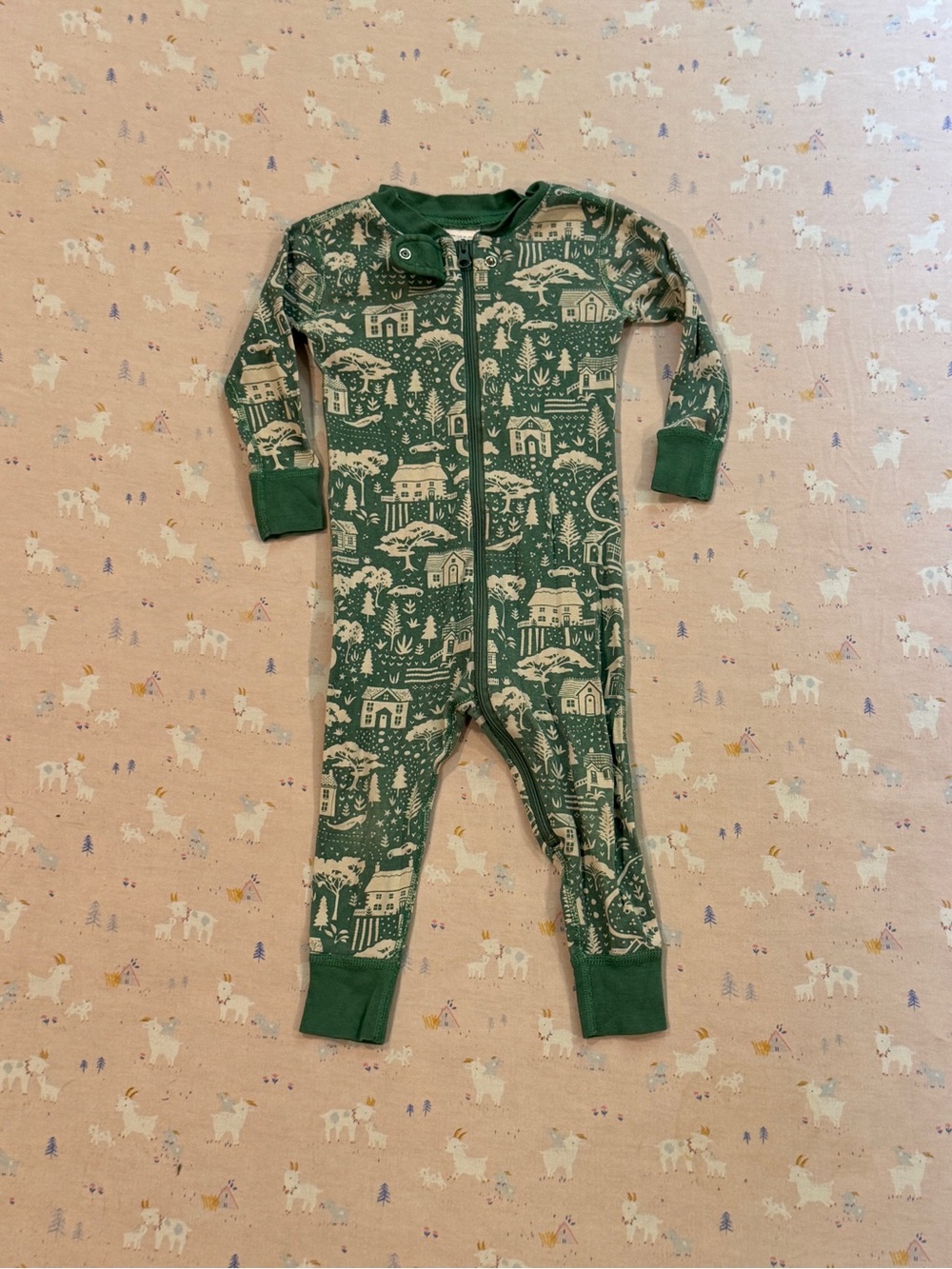 Hanna Andersson Winter Green Printed Zip Romper 18-24m